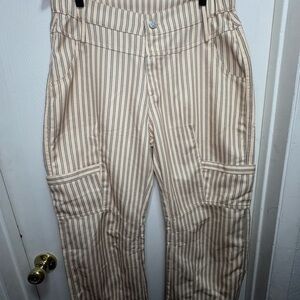 Striped Cream Women's Barrel Style Wide Leg Pants